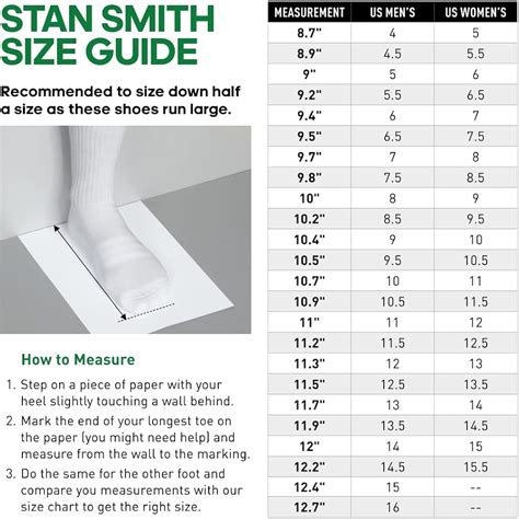 Adidas stan smith size chart